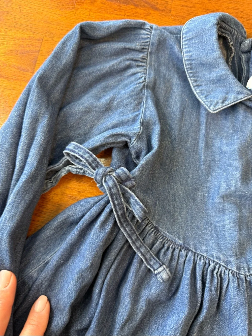 Vintage OshKosh B'gosh Long Sleeve Denim Dress with Side Ties Sz 6 made in USA